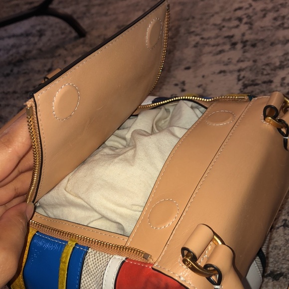 Tory Burch Half-Moon Balloon Stripe Satchel Bag - Picture 15 of 16